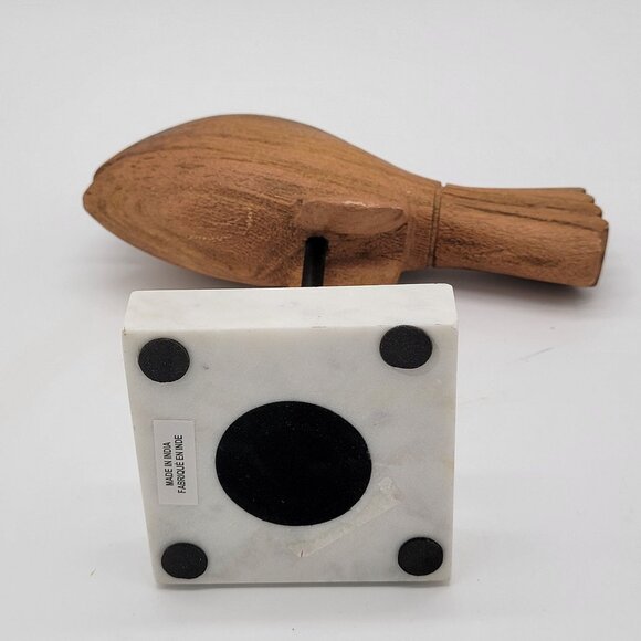 Vintage Hand Carved Wooden Fish Sculpture On Marble Base - Picture 5 of 5